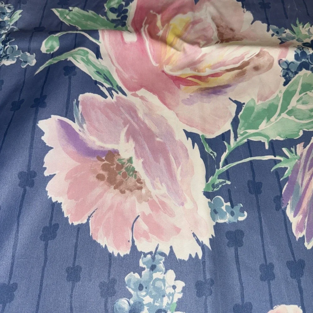 Vintage Hygiene Industries Shower Curtain Blue Pink Floral Kitschy USA 67X71